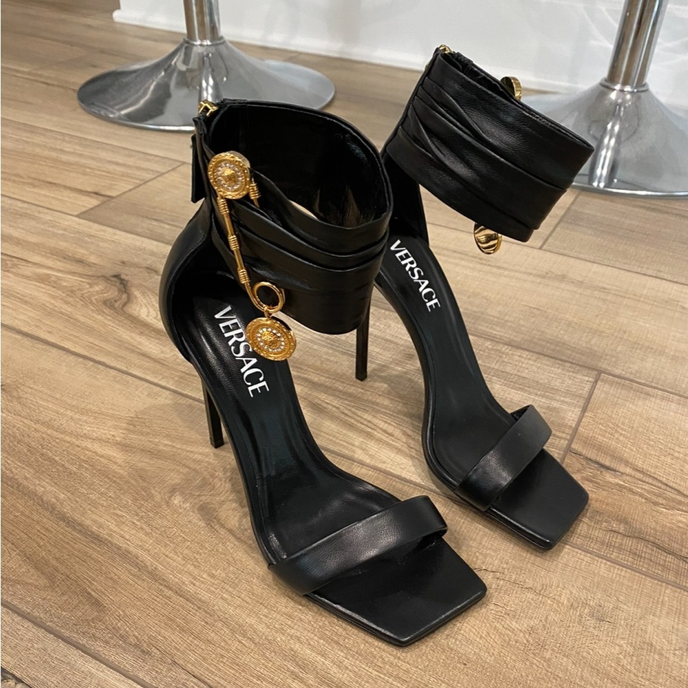 Versace safety pin heeled sandals
